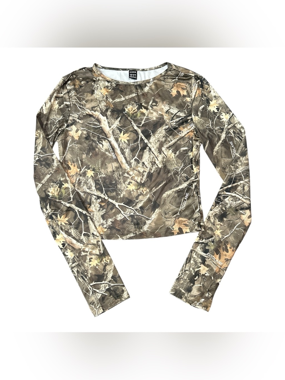 SHEIN Camouflage Long Sleeve Womens Crop Top Sz XS